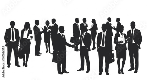 Silhouette of business people gathered together in a meeting.