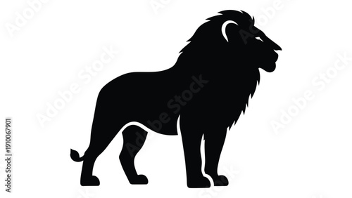 Majestic black silhouette of a lion standing in a regal pose with a full mane. isolated on white background, Vector