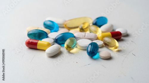 Assorted Pharmaceutical Pills and Capsules on White Background