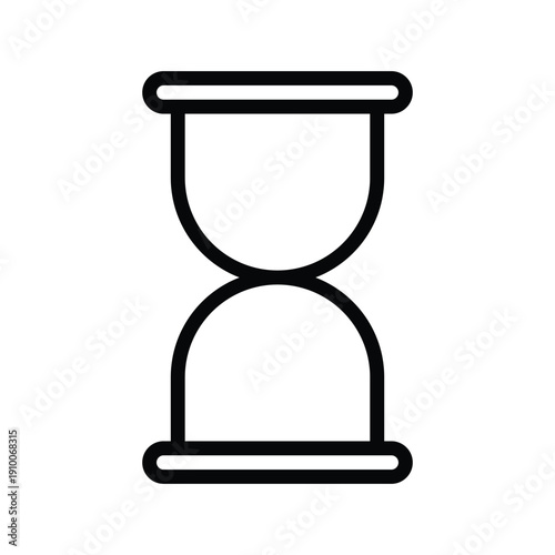 A minimalist black and white outline of an hourglass, a classic symbol for the passage of time. Event and Calendar single line icon UI design.