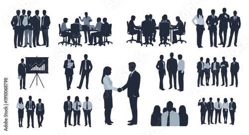 Business People Silhouettes in Various Professional Poses.