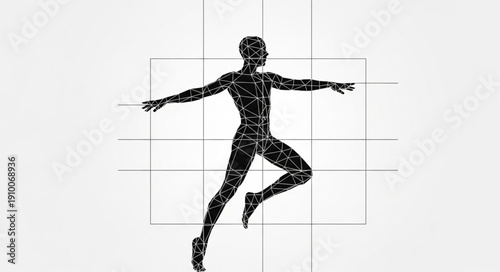 Silhouette of a dancer in motion with grid lines.