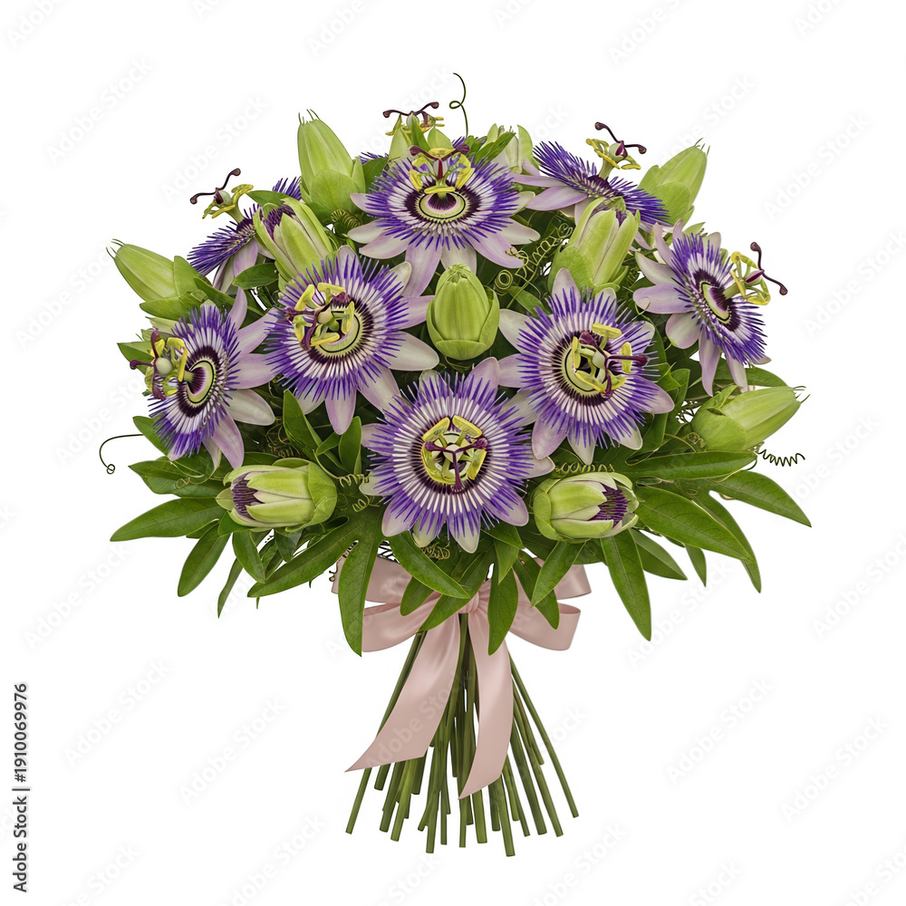 Naklejka premium A vibrant bouquet of purple flowers arranged in a beautiful and elegant manner. isolated on transparent background