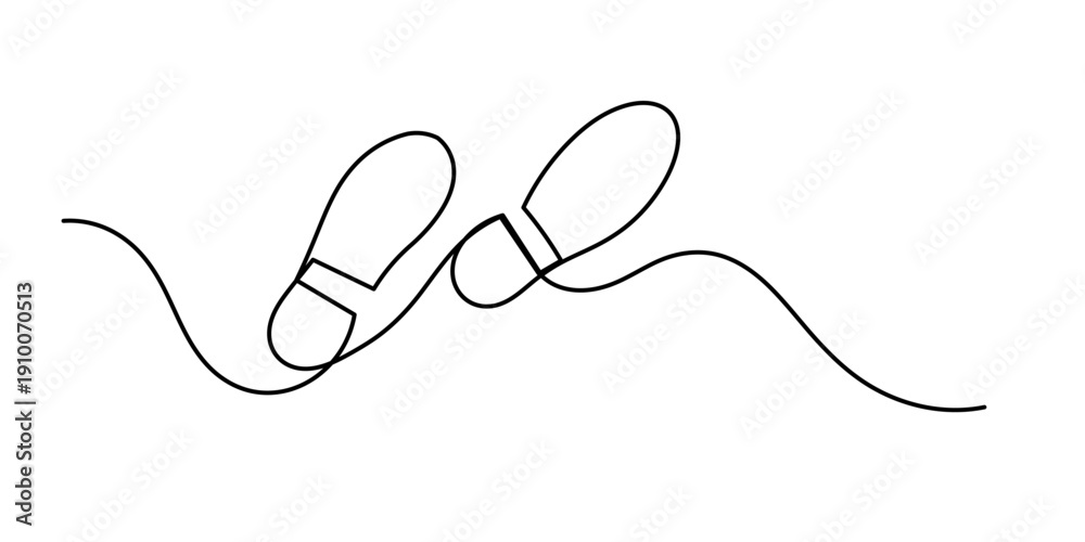 Obraz premium Continuous single line drawing of human footprint. Human footprint one line icon, Continuous one line drawing of footsteps, Barefoot human footprint drawn in minimalist style. shoe prints