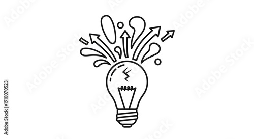 Light bulb with arrows and splashes representing ideas and innovation.