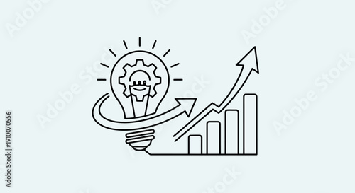 Light bulb with gear and upward trending graph symbolizing innovation and growth.