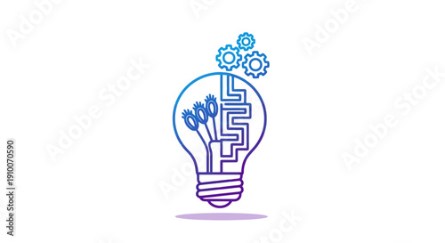 Light bulb with gears and maze representing innovation and problem solving.