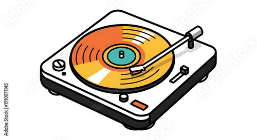 Wallpaper Mural Isometric view of a minimalist turntable playing a colorful vinyl record Torontodigital.ca