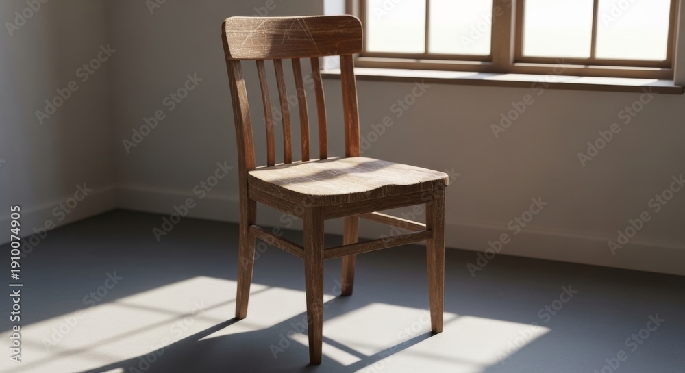 Fototapeta premium Aged Wooden Chair Illuminated by Window Light