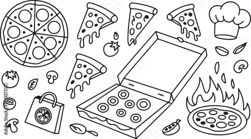 Delicious Pizza and Ingredients Line Art Collection Hand-Drawn Food Elements for Menus and Design