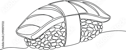 Continuous line drawing of nigiri sushi for minimalist Japanese restaurant branding and modern culinary lifestyle menu design