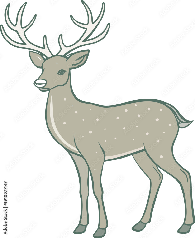 Obraz premium light brown deer cartoon illustration with white spots and antlers in simple wildlife design