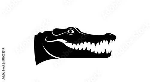 Black and White Alligator Head Illustration.