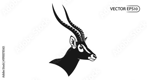 Black and White Antelope Head Illustration.