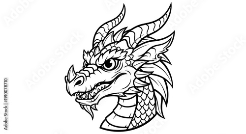 Black and White Dragon Head Illustration 2.