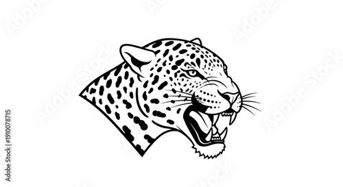 Black and White Illustration of Leopard Head 1.
