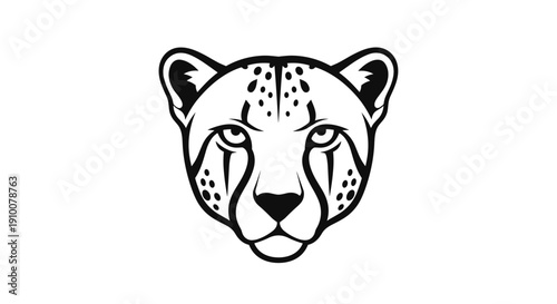 Black and White Illustration of Leopard Head.