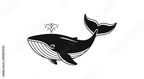 Black and White Illustration of Whale.