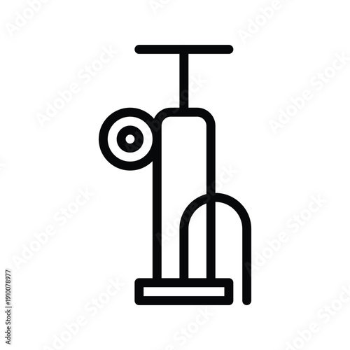 A minimalist black and white line drawing of a bicycle pump, suitable for digital or print use. Motor and Spare part single line icon UI design.