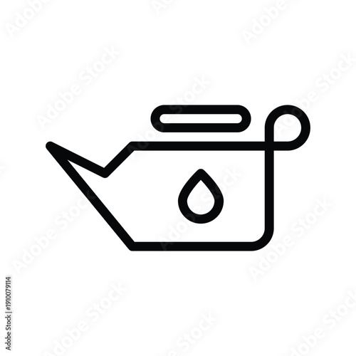 A simple black and white line drawing of the oil warning light symbol found on a cars dashboard. Motor and Spare part single line icon UI design.
