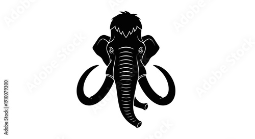 Black Elephant Head Silhouette Illustration.