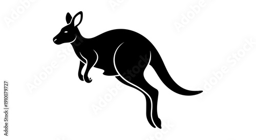 Black Silhouette of a Kangaroo Jumping.