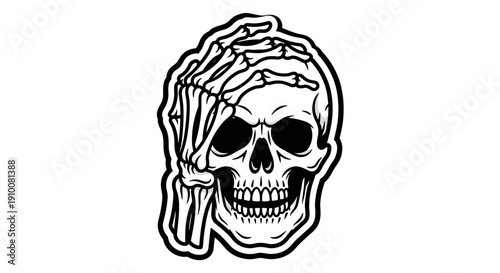 Detailed black and white skull illustration.