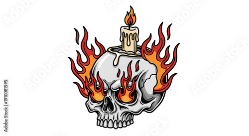 Flaming Skull with Candle on Head.