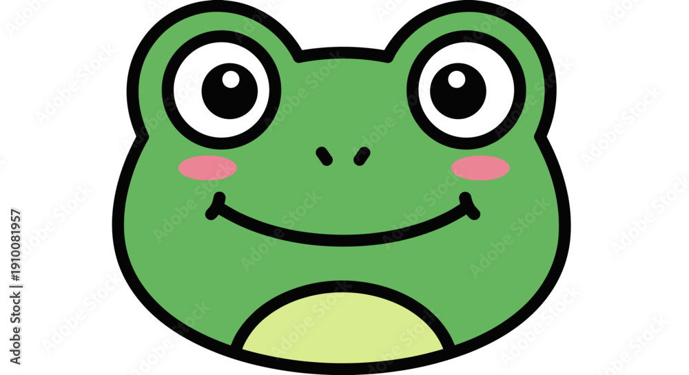 Fototapeta premium Happy Cartoon Frog Face with Smile.