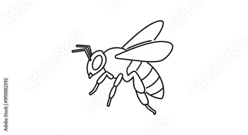 Simple Line Drawing of a Bee.