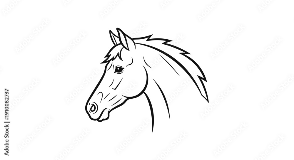 Fototapeta premium Simple Line Drawing of Horse Head 1.