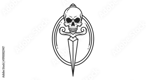 Skull with Dagger and Swirls Emblem.