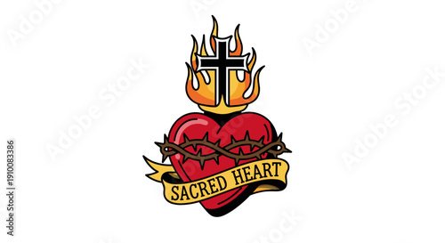 Traditional Sacred Heart Tattoo Design Element.