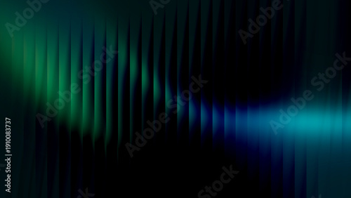 Abstract neon light waves in dark gradient background with vibrant green and blue glow