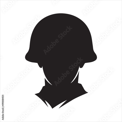 Soldier helmet with head icon silhouette vector illustration design on white background.