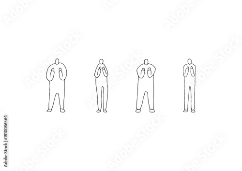 胸の前で拳を握る人物のラフな手描きイラストセット