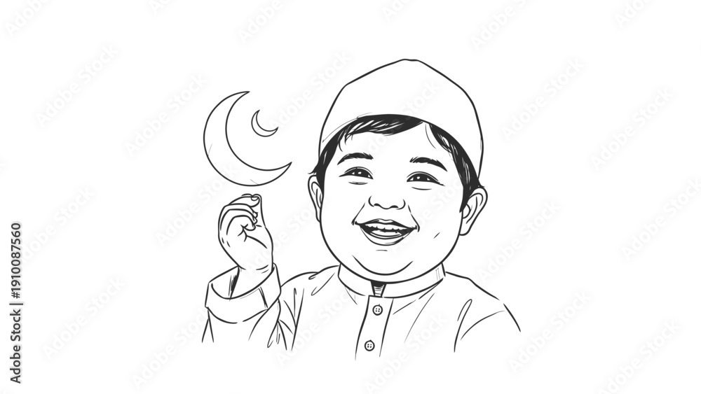 Obraz premium Happy child holding crescent moon