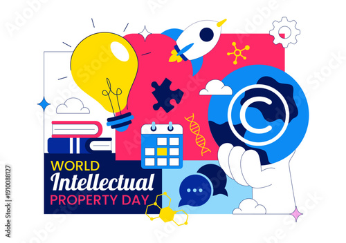 World Intellectual Property Day Vector Illustration on April 26 Featuring Brain and Light Bulb for Innovation, Ideas, and Creativity Background