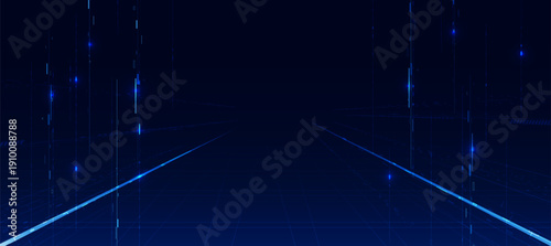 Abstract Futuristic Data Center Background with Blue Digital Lines