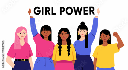 Diverse group of women holding a sign that says girl power