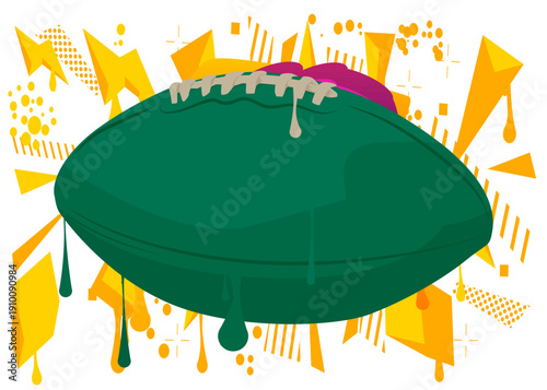 American Football Ball graffiti. Abstract modern street art decoration performed in urban painting style.