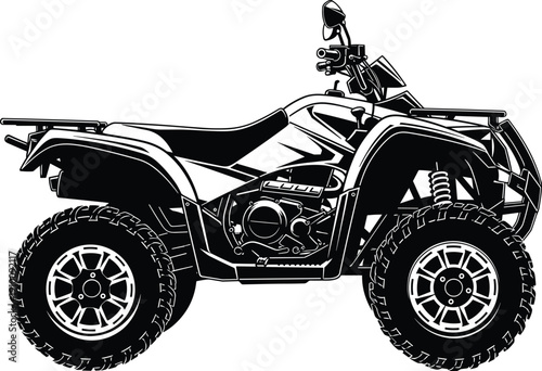 All terrain vehicle ATV quad bike silhouette vector illustration, off-road 4x4 transport for adventure sport and extreme hobby isolated on white