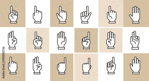 Gestural Communication Collection: An array of hands and fingers, each meticulously rendered in minimalist line art, conveying various messages and instructions.