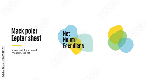 Overlapping colorful abstract shapes with sample text for design and layout purposes on white background