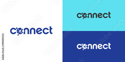 Creative modern wordmark connect logo design vector template. Technology connection logo design vector illustration.