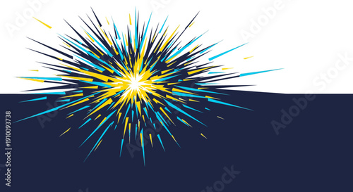 A dynamic abstract explosion of colorful yellow and blue lines creating a striking visual, perfect for illustrating energy, innovation, or excitement.