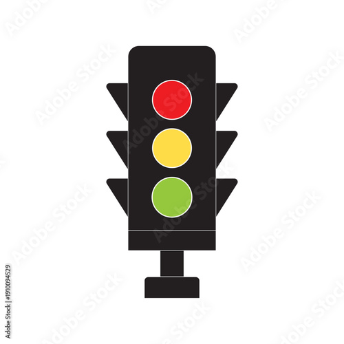 Vector illustration of traffic lights with red, yellow, and green signals in multiple variations. Simple flat design of stoplight icons for transport, road safety, driving. 