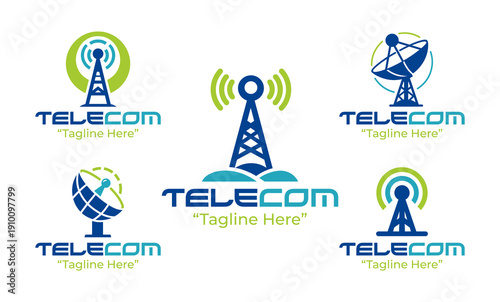 5 Telecommunications Company Logo Set Modern Minimalist Network Design Collection