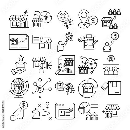 Market Penetration Strategy Line Icon – Target Growth & Business Expansion Editable Stroke Vector