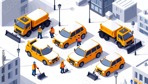 Winter City Snow Removal Isometric Illustration